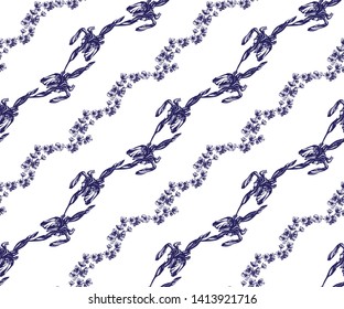 Vector Iris flowers seamless pattern. Hand drawn ink illustration. Wallpaper or fabric design vector illustration