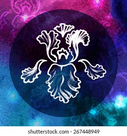 Vector iris on watercolor background