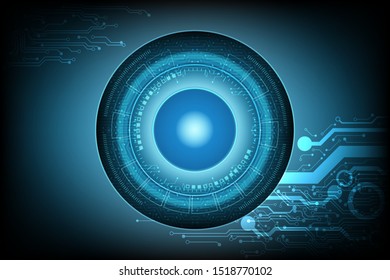 Vector Iris Scan And Gear On Vintage Dark Blue Screen For Security Communication Concept Technology Background