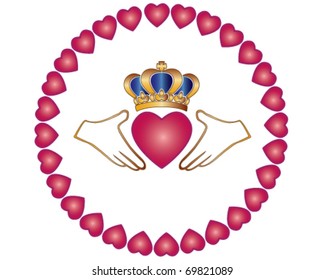 vector irish claddagh with red hearts border