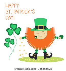 Vector irish leprechaun for St.Patrick's Day with clover,money and ballons, can be used for cards,banners and any creative design