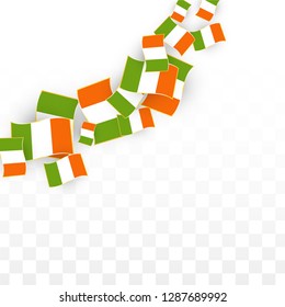 Vector Irish National Background. Saint Patrick Day Poster for Pub Party. 17 March Symbol Illustration.  Flag of Ireland. Eire Banner about Tourism. Eire Island. Celtic Flag. Tourist Dublin Post Card.