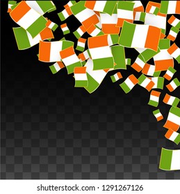 Vector Irish National Background. Saint Patrick Day Poster for Pub Party. 17 March Symbol Illustration.  Flag of Ireland. Eire Banner about Tourism. Eire Island. Celtic Flag. Tourist Dublin Post Card.