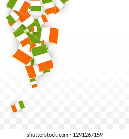 Vector Irish National Background. Saint Patrick Day Poster for Pub Party. 17 March Symbol Illustration.  Flag of Ireland. Eire Banner about Tourism. Eire Island. Celtic Flag. Tourist Dublin Post Card.