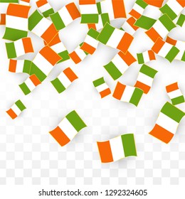 Vector Irish National Background. Saint Patrick Day Poster for Pub Party. 17 March Symbol Illustration.  Flag of Ireland. Eire Banner about Tourism. Eire Island. Celtic Flag. Tourist Dublin Post Card.