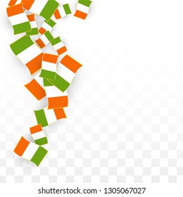 Vector Irish National Background. Saint Patrick Day Poster for Pub Party. 17 March Symbol Illustration.  Flag of Ireland. Eire Banner about Tourism. Eire Island. Celtic Flag. Tourist Dublin Post Card.