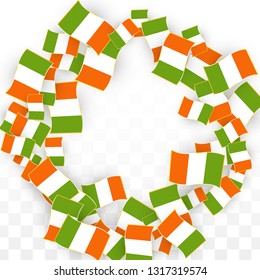 Vector Irish National Background. Saint Patrick Day Poster for Pub Party. 17 March Symbol Illustration.  Flag of Ireland. Eire Banner about Tourism. Eire Island. Celtic Flag. Tourist Dublin Post Card.