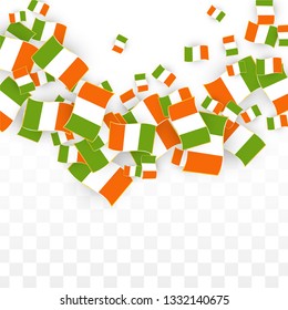 Vector Irish National Background. Saint Patrick Day Poster for Pub Party. 17 March Symbol Illustration.  Flag of Ireland. Eire Banner about Tourism. Eire Island. Celtic Flag. Tourist Dublin Post Card.
