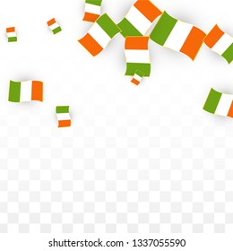Vector Irish National Background. Saint Patrick Day Poster for Pub Party. 17 March Symbol Illustration.  Flag of Ireland. Eire Banner about Tourism. Eire Island. Celtic Flag. Tourist Dublin Post Card.