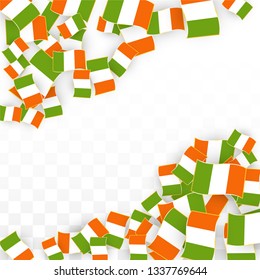 Vector Irish National Background. Saint Patrick Day Poster for Pub Party. 17 March Symbol Illustration.  Flag of Ireland. Eire Banner about Tourism. Eire Island. Celtic Flag. Tourist Dublin Post Card.