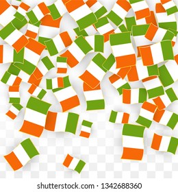 Vector Irish National Background. Saint Patrick Day Poster for Pub Party. 17 March Symbol Illustration.  Flag of Ireland. Eire Banner about Tourism. Eire Island. Celtic Flag. Tourist Dublin Post Card.