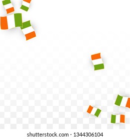 Vector Irish National Background. Saint Patrick Day Poster for Pub Party. 17 March Symbol Illustration.  Flag of Ireland. Eire Banner about Tourism. Eire Island. Celtic Flag. Tourist Dublin Post Card.