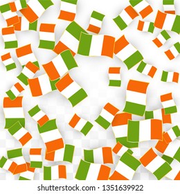 Vector Irish National Background. Saint Patrick Day Poster for Pub Party. 17 March Symbol Illustration.  Flag of Ireland. Eire Banner about Tourism. Eire Island. Celtic Flag. Tourist Dublin Post Card.