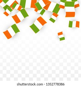 Vector Irish National Background. Saint Patrick Day Poster for Pub Party. 17 March Symbol Illustration.  Flag of Ireland. Eire Banner about Tourism. Eire Island. Celtic Flag. Tourist Dublin Post Card.