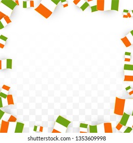 Vector Irish National Background. Saint Patrick Day Poster for Pub Party. 17 March Symbol Illustration.  Flag of Ireland. Eire Banner about Tourism. Eire Island. Celtic Flag. Tourist Dublin Post Card.