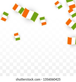 Vector Irish National Background. Saint Patrick Day Poster for Pub Party. 17 March Symbol Illustration.  Flag of Ireland. Eire Banner about Tourism. Eire Island. Celtic Flag. Tourist Dublin Post Card.