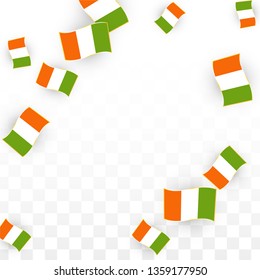 Vector Irish National Background. Saint Patrick Day Poster for Pub Party. 17 March Symbol Illustration.  Flag of Ireland. Eire Banner about Tourism. Eire Island. Celtic Flag. Tourist Dublin Post Card.