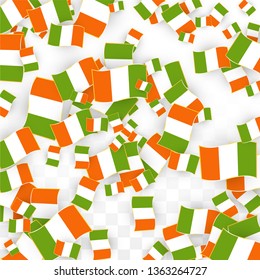 Vector Irish National Background. Saint Patrick Day Poster for Pub Party. 17 March Symbol Illustration.  Flag of Ireland. Eire Banner about Tourism. Eire Island. Celtic Flag. Tourist Dublin Post Card.
