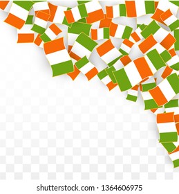 Vector Irish National Background. Saint Patrick Day Poster for Pub Party. 17 March Symbol Illustration.  Flag of Ireland. Eire Banner about Tourism. Eire Island. Celtic Flag. Tourist Dublin Post Card.