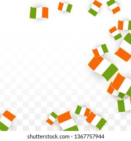Vector Irish National Background. Saint Patrick Day Poster for Pub Party. 17 March Symbol Illustration.  Flag of Ireland. Eire Banner about Tourism. Eire Island. Celtic Flag. Tourist Dublin Post Card.