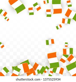 Vector Irish National Background. Saint Patrick Day Poster for Pub Party. 17 March Symbol Illustration.  Flag of Ireland. Eire Banner about Tourism. Eire Island. Celtic Flag. Tourist Dublin Post Card.
