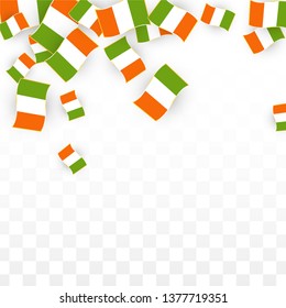 Vector Irish National Background. Saint Patrick Day Poster for Pub Party. 17 March Symbol Illustration.  Flag of Ireland. Eire Banner about Tourism. Eire Island. Celtic Flag. Tourist Dublin Post Card.