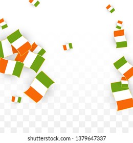 Vector Irish National Background. Saint Patrick Day Poster for Pub Party. 17 March Symbol Illustration.  Flag of Ireland. Eire Banner about Tourism. Eire Island. Celtic Flag. Tourist Dublin Post Card.