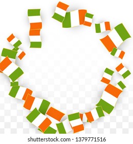 Vector Irish National Background. Saint Patrick Day Poster for Pub Party. 17 March Symbol Illustration.  Flag of Ireland. Eire Banner about Tourism. Eire Island. Celtic Flag. Tourist Dublin Post Card.