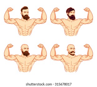 Vector iron man or very strong muscle man, illustration for fitness or gym club