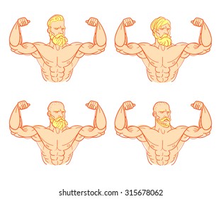 Vector iron man or very strong muscle man, illustration for fitness or gym club
