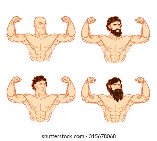 Vector iron man or very strong muscle man, illustration for fitness or gym club