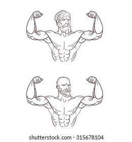 Vector iron man or very strong muscle man, illustration for fitness or gym club