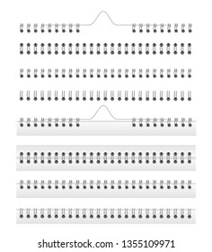 Vector iron spiral for paper sheets. Spring notepad binder, rings for calendar, documents, diary binding. Fastening sheets divider, office supply design element, Isolated illustration