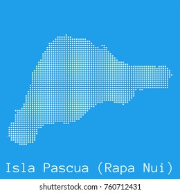 Vector Isla Pascua (Rapa Nui) map silhouette dotted on blue background