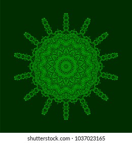 Vector Islam, Arabic, Indian, Ottoman Motifs. Monochrome Contour Ornament Isolated on Green Background. Ethnic Amulet of Mandala