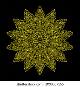 Vector Islam, Arabic, Indian, Ottoman Motifs. Monochrome Contour Ornament Isolated on Dark Background. Ethnic Amulet of Mandala