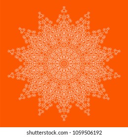 Vector Islam, Arabic, Indian, Ottoman Motifs. Monochrome Contour Ornament Isolated on Orange Background. Ethnic Amulet of Mandala