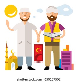 Vector Islam. Islamic Prayers. Flat style colorful Cartoon illustration.