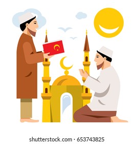 Vector Islam. Islamic Prayers. Flat style colorful Cartoon illustration.