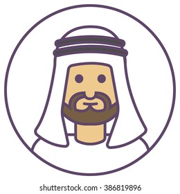 Vector Islam man in dress avatar.Arabic man with beard icon.