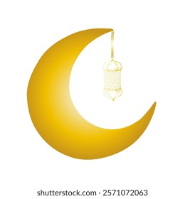 Lua crescente árabe islâmica vetor com lanterna na corrente. Ilustração gráfica isolada no plano de fundo. Esboço de linha desenhada à mão muçulmana, feriado Ramadan Kareem ou Eid Al Adha 2025. Para designers