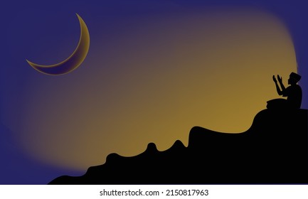 vector islamic atmosphere at night. someone is praying.