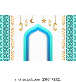 Vector Islamic background for copy space, with beautiful and elegant Islamic ornament decoration and colors, suitable for greeting cards. Islamic background in shades of blue and turquoise