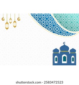 Vector Islamic background for copy space, with beautiful and elegant Islamic ornament decoration and colors, suitable for greeting cards. Islamic background in shades of blue and turquoise