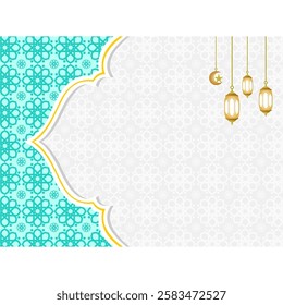 Vector Islamic background for copy space, with beautiful and elegant Islamic ornament decoration and colors, suitable for greeting cards. Islamic background in shades of blue and turquoise