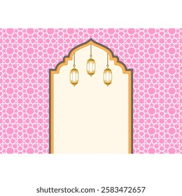 Vector Islamic background for copy space, with beautiful and elegant Islamic ornament decoration and colors, suitable for greeting cards. Islamic background in shades of pink