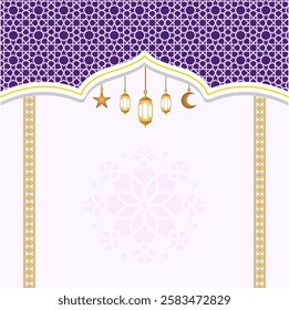 Vector Islamic background for copy space, with beautiful and elegant Islamic ornament decoration and colors, suitable for greeting cards. Islamic background in purple tones