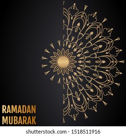 Vector islamic background. Ramadan Mubarak. Gold vintage greeting card on a black background. Luxury vector ornament template. Mandala