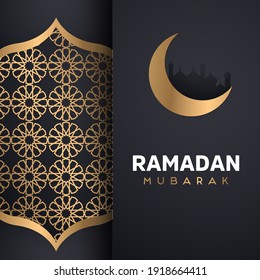 Vector islamic background, ramadhan mubarak black and gold color. premium design ramadhan.