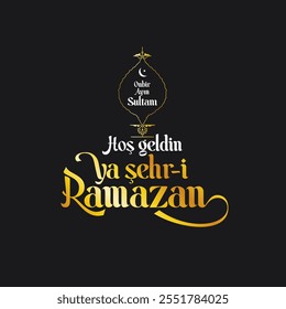 Vector Islamic Background. Welcome Ramadan Month (Turkish Hosgeldin Ya Sehri Ramazan, imsakiye), istanbul silhouette of Blue Mosque